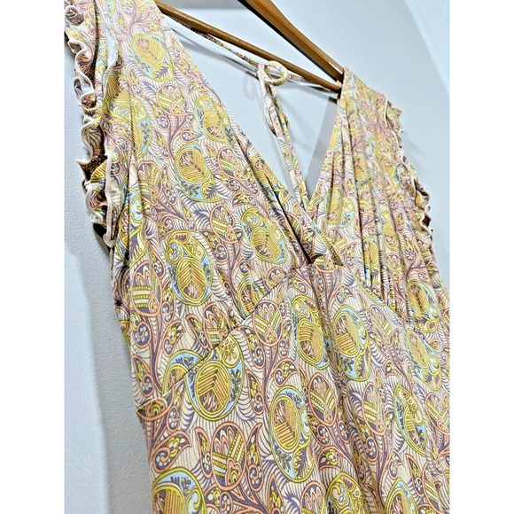 Anthropologie Matilda Ruffle Jumpsuit Peach Wide Leg Tie Back - Picture 5 of 8
